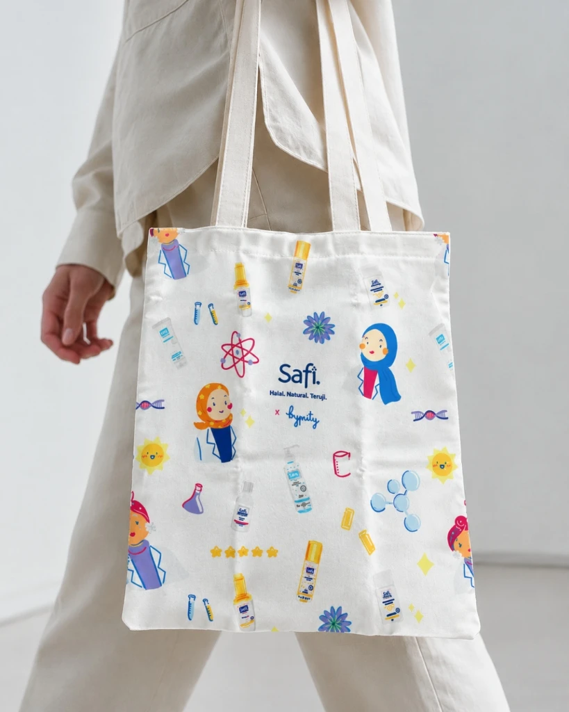 Tote Bag Blacu Custom Sablon Full Print dengan corak warna cerah
