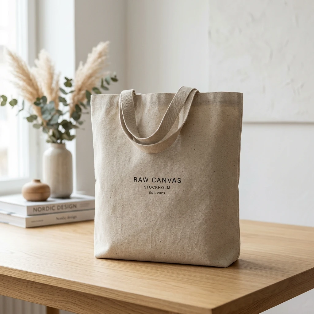 Tote Bag Canvas Greige Natural warna broken white dengan sablon minimalis